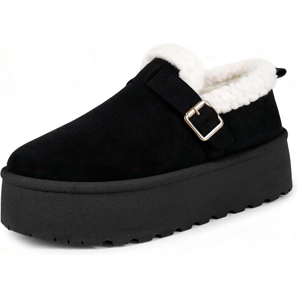 Women’s Warm Winter Slip On Faux Fur Anti Slip Mini Boots Black Slippers Shoes